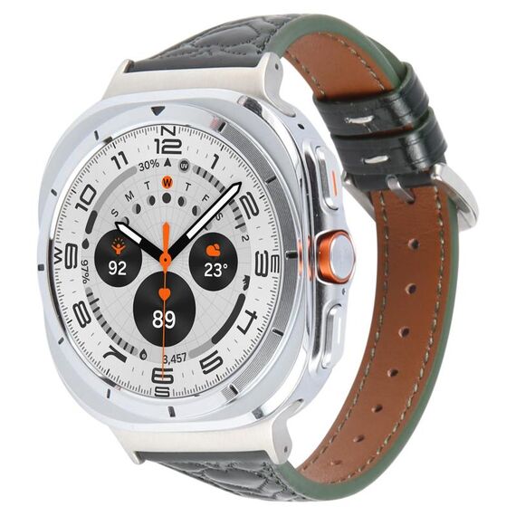 Per Samsung Galaxy Watch Ultra 47mm Cinturino in pelle goffrata a forma di cuore con connettore in metallo (verde foresta)
