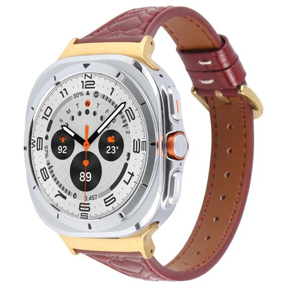 Per Samsung Galaxy Watch Ultra 47mm Cinturino in pelle goffrata a forma di cuore con connettore in metallo (rosso vino)