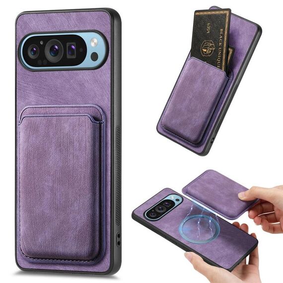 Per Google Pixel 9/9 Pro Retro Leather Card Bag Custodia magnetica per telefono (viola)