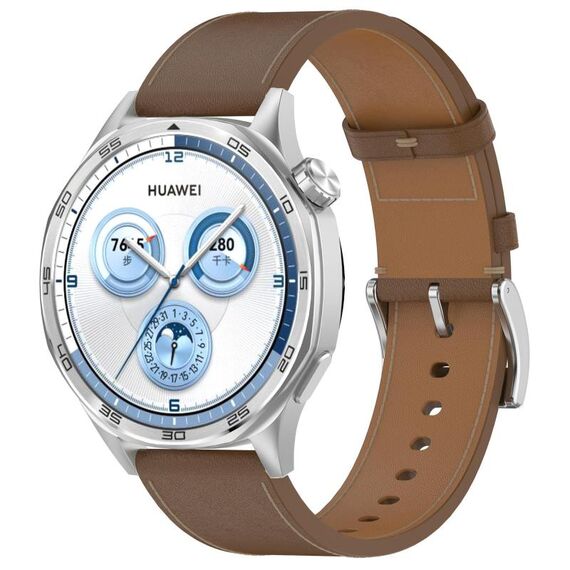 Per Huawei Watch GT 5 46mm Pulsante a pressione 22mm Cinturino in pelle (marrone)