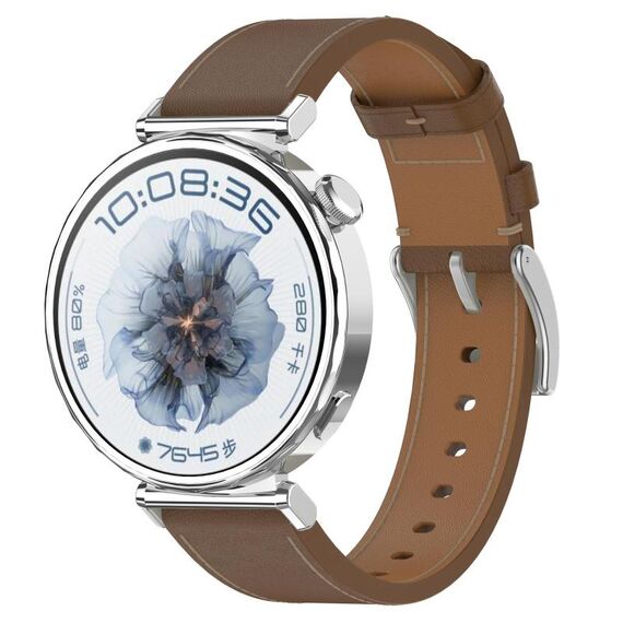 Per Huawei Watch GT5 Pro 42mm Pulsante a pressione 18mm Cinturino in pelle (marrone)