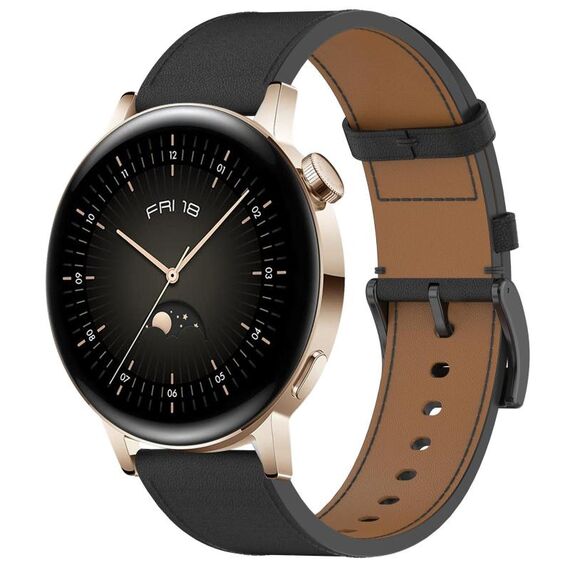 Per Huawei Watch GT 3 42mm Pulsante a pressione 20mm Cinturino in pelle (nero)