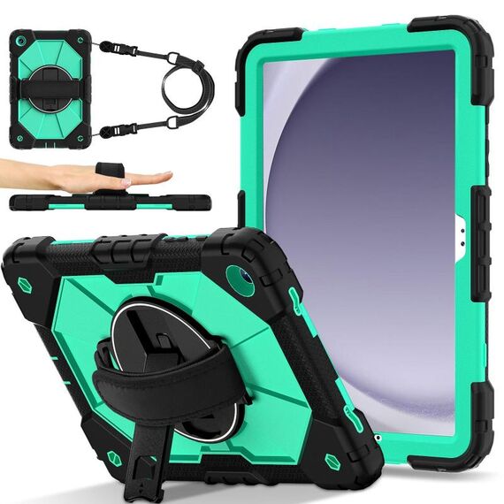 For Samsung Galaxy Tab A9+ Contrast Color Robot Silicone Hybrid PC Tablet Case(Black Mint Green)