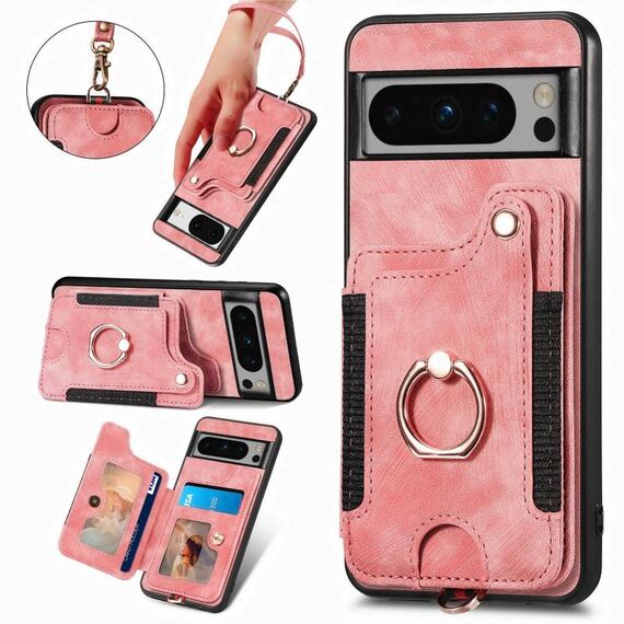 Per Google Pixel 6a Custodia per telefono con portafoglio multi-carta con effetto pelle retrò (rosa)
