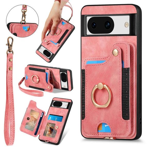 Per Google Pixel 8a Custodia per telefono con portafoglio multi-carta con effetto pelle retrò (rosa)