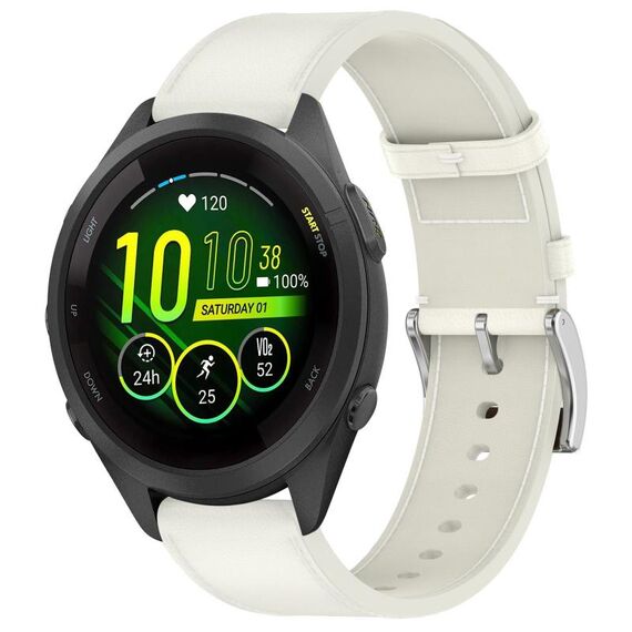 For Garmin Forerunner 265S Press Button 18mm Leather Watch Band(White)