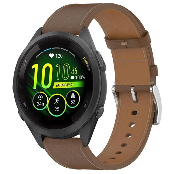 For Garmin Forerunner 265S Press Button 18mm Leather Watch Band(Brown)