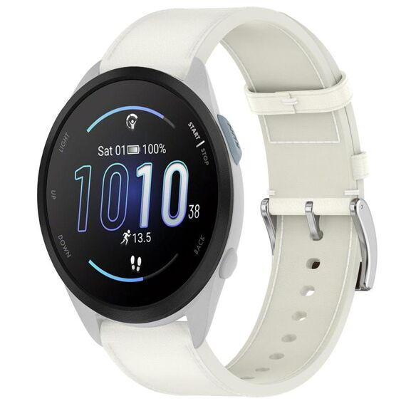 For Garmin Forerunner 165 Press Button 20mm Leather Watch Band(White)