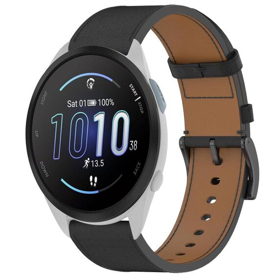 For Garmin Forerunner 165 Press Button 20mm Leather Watch Band(Black)