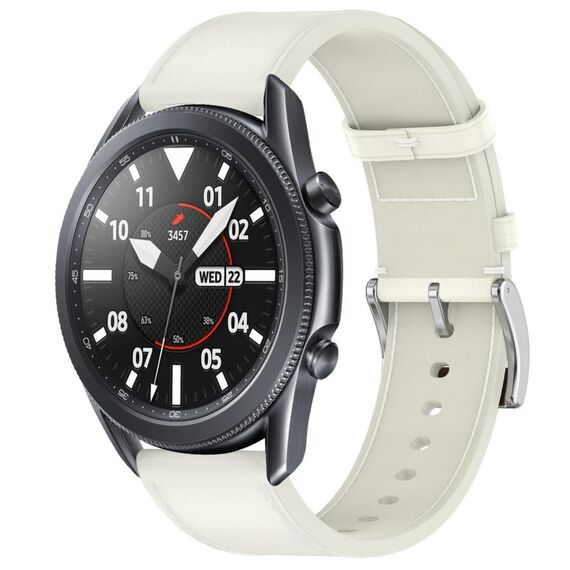 For Samsung Galaxy Watch3 45mm Press Button 22mm Leather Watch Band(White)