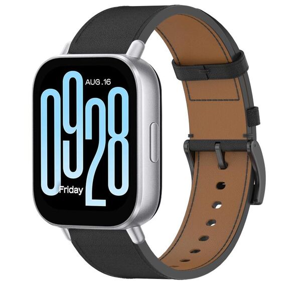For Redmi Watch 5 Active / Watch 5 Lite Press Button 22mm Leather Watch Band(Black)