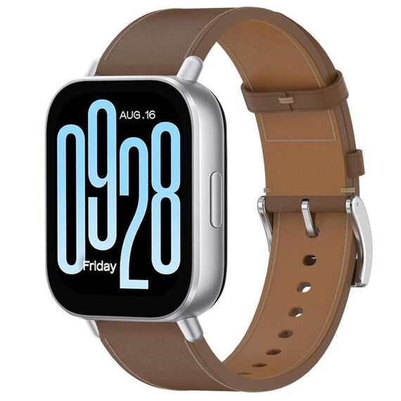For Redmi Watch 5 Active / Watch 5 Lite Press Button 22mm Leather Watch Band(Brown)