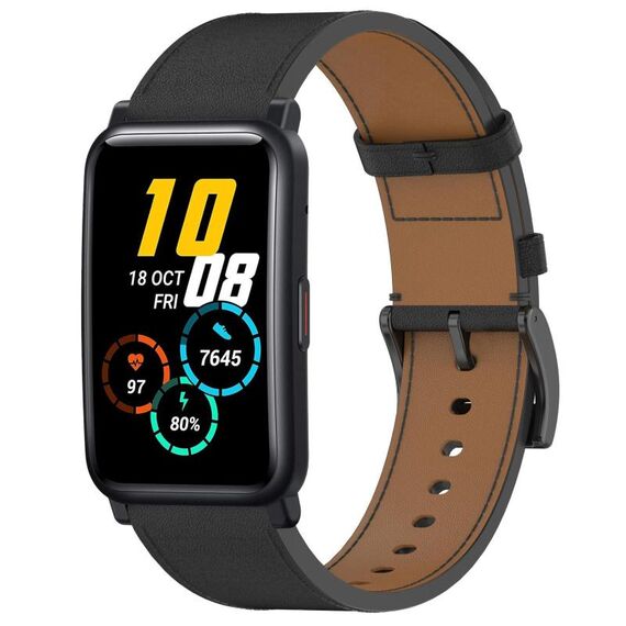 For Honor Watch ES / Magic Watch 2 42mm Press Button 20mm Leather Watch Band(Black)