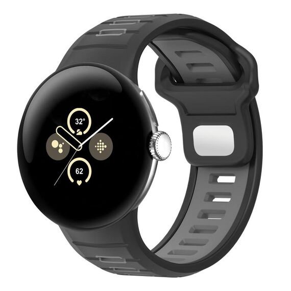 For Google Pixel Watch 3 45mm Two Color Reverse Buckle Silicone Watch Band(Black Gray)