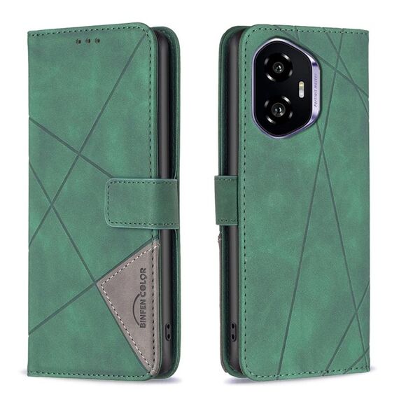 Custodia per telefono in pelle con texture a rombi e fibbia magnetica per Honor 300 (verde)