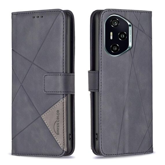 Per Honor 300 Pro / 300 Ultra Custodia per telefono in pelle con fibbia magnetica e trama a rombi (nero)