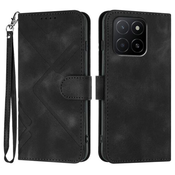Per Honor X5b / X5b Plus Custodia per telefono in pelle con motivo a linee globali (nero)