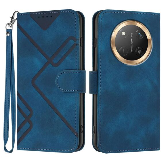 Custodia per telefono in pelle con motivo a linee globali per Honor X9c (blu reale)