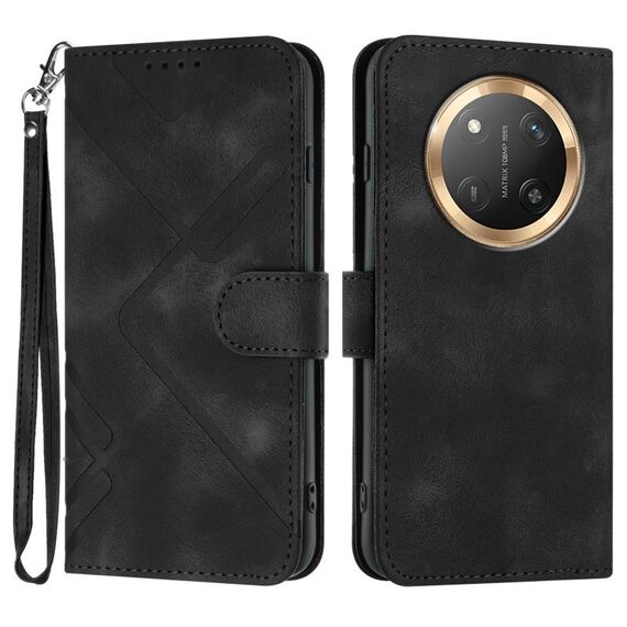 Custodia per telefono in pelle con motivo a linea globale per Honor X9c (nero)