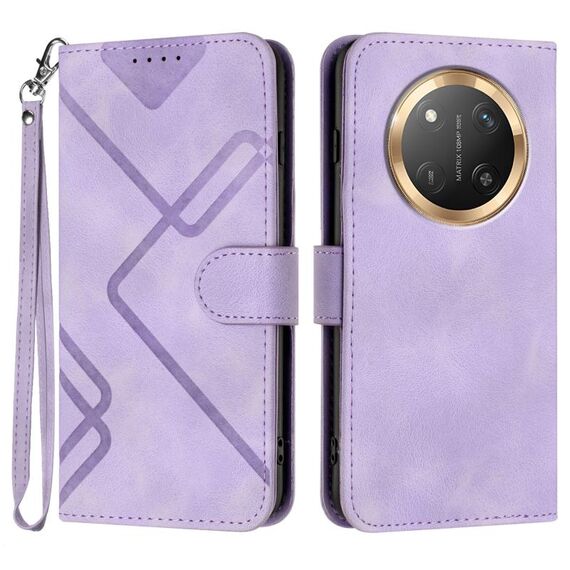 Custodia per telefono in pelle con motivo a linee globali per Honor X9c (viola chiaro)