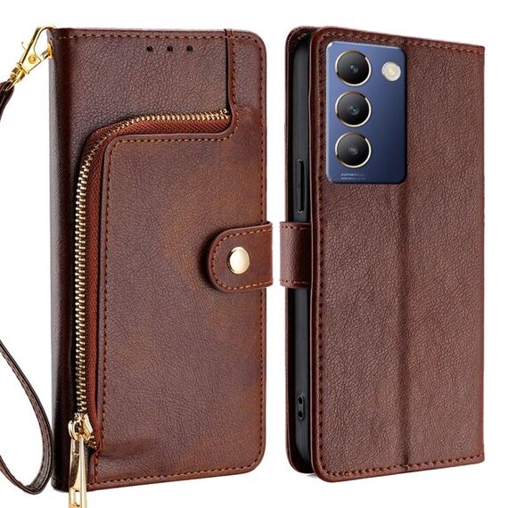 Per vivo Y100 5G IDN Custodia in pelle con cerniera (marrone)