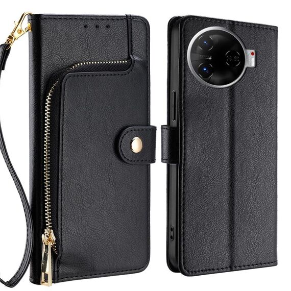 Per Tecno Camon 30 Pro 5G Custodia in pelle con cerniera (nero)