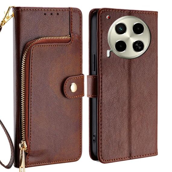 Per Tecno Camon 30 Custodia in pelle con cerniera (marrone)