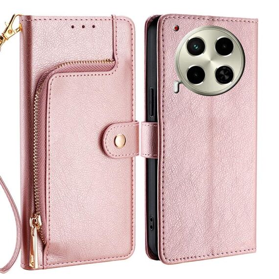 Per Tecno Camon 30 Custodia in pelle con cerniera (oro rosa)