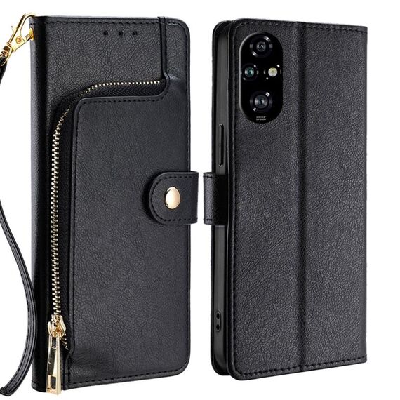 Per Honor 200 Pro 5G Custodia in pelle con cerniera (nero)