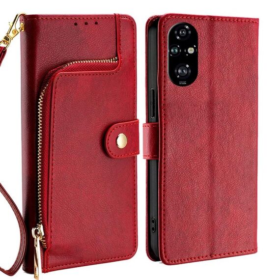 Per Honor 200 Pro 5G Custodia per telefono in pelle con cerniera (rosso)