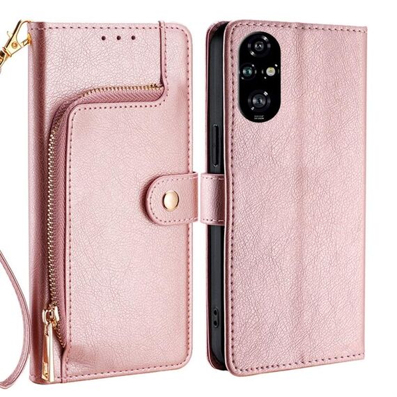 Per Honor 200 Pro 5G Custodia in pelle con cerniera (oro rosa)