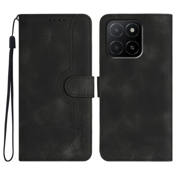 Per Honor X5b / X5b Plus Custodia per telefono in pelle con motivo a cuore globale (nero)