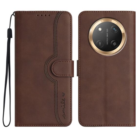 Custodia per telefono in pelle con motivo a cuore per Honor X9c Global (marrone)
