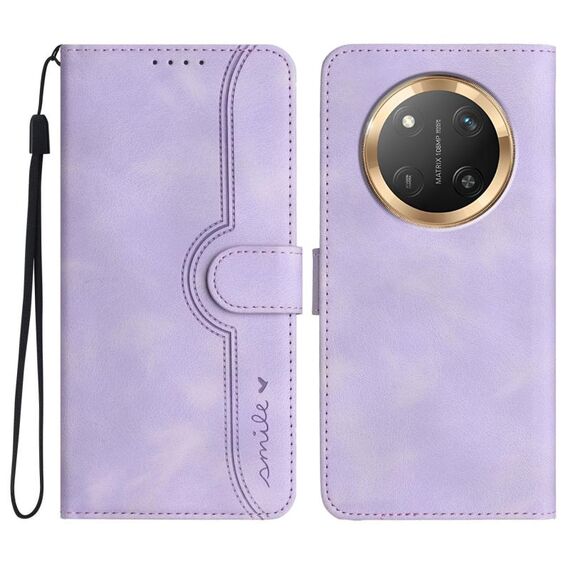 Custodia per telefono in pelle con motivo a cuore per Honor X9c Global (viola)