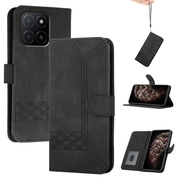 Per Honor X5b / X5b Plus Custodia per telefono in pelle con effetto pelle cubica globale (nero)