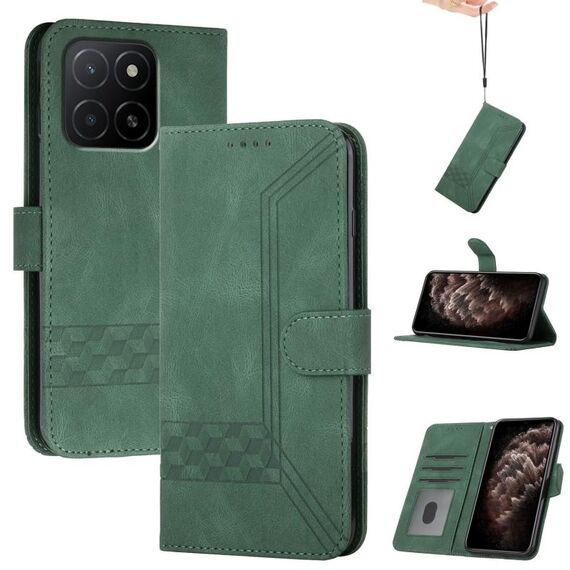 Per Honor X5b / X5b Plus Custodia per telefono in pelle con effetto pelle cubica globale (verde)