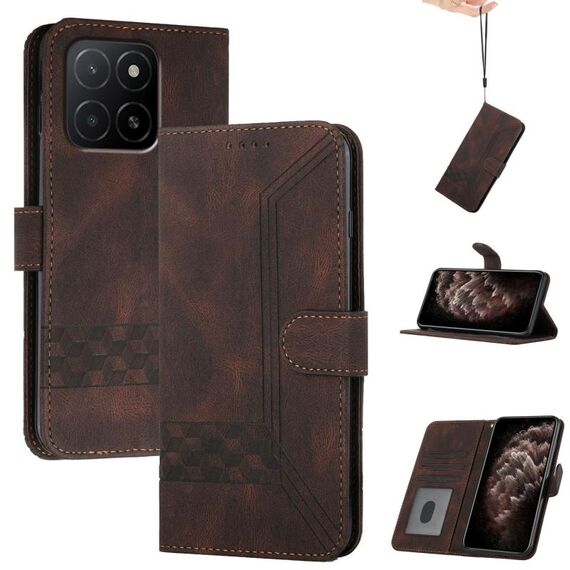 Per Honor X5b / X5b Plus Custodia per telefono in pelle con effetto pelle cubica globale (marrone)