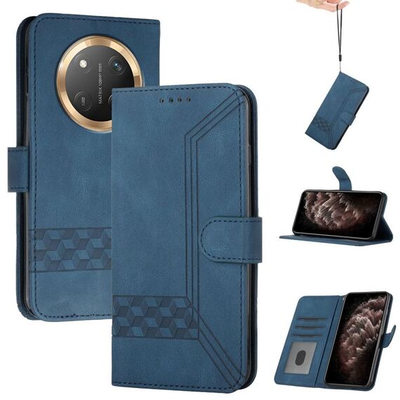 Custodia per telefono in pelle Flip Cubic Skin Feel per Honor X9c Global (blu)