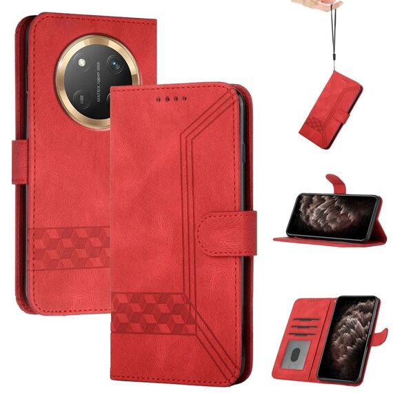 Custodia per telefono in pelle Flip Cubic Skin Feel per Honor X9c Global (rosso)