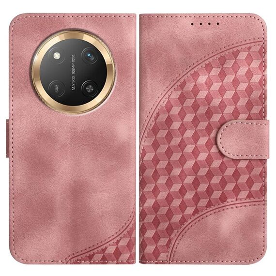 Custodia in pelle per telefono con testa di elefante in rilievo per Honor X9c Global con cordino (rosa)
