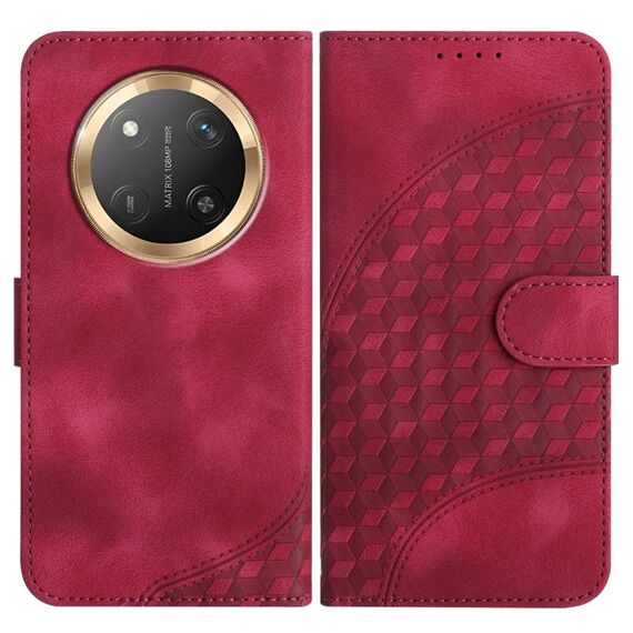Custodia in pelle per telefono con testa di elefante in rilievo per Honor X9c Global con cordino (rosso rosa)