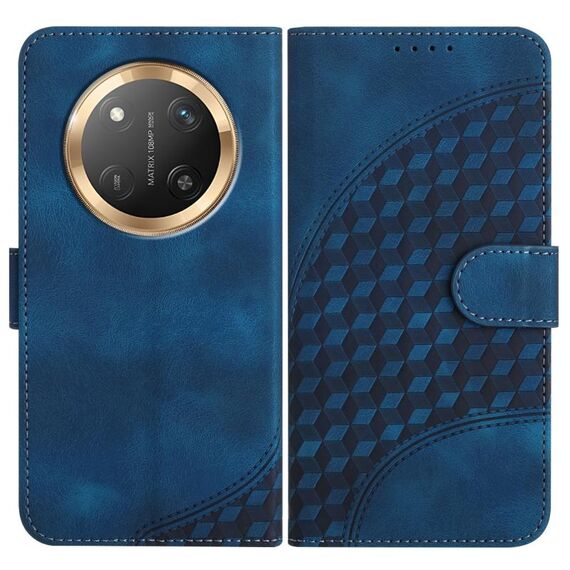 Custodia in pelle per telefono con testa di elefante in rilievo per Honor X9c Global con cordino (blu reale)