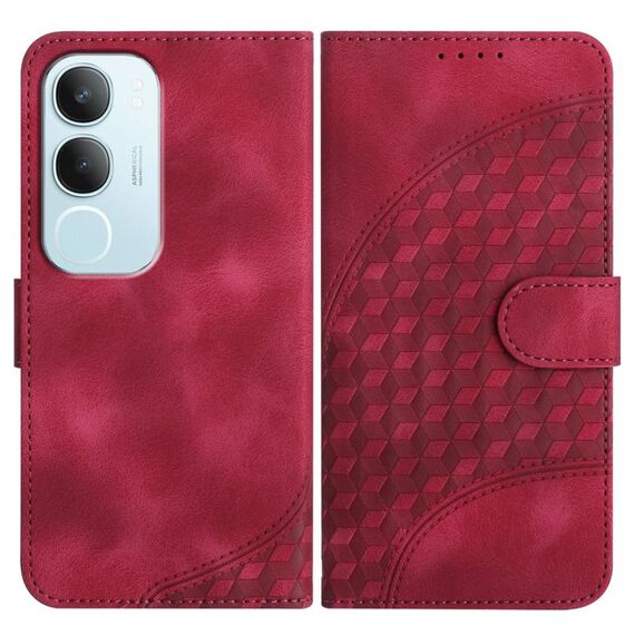 Per vivo Y19s Custodia in pelle con cordino per telefono con testa di elefante in rilievo (rosso rosa)