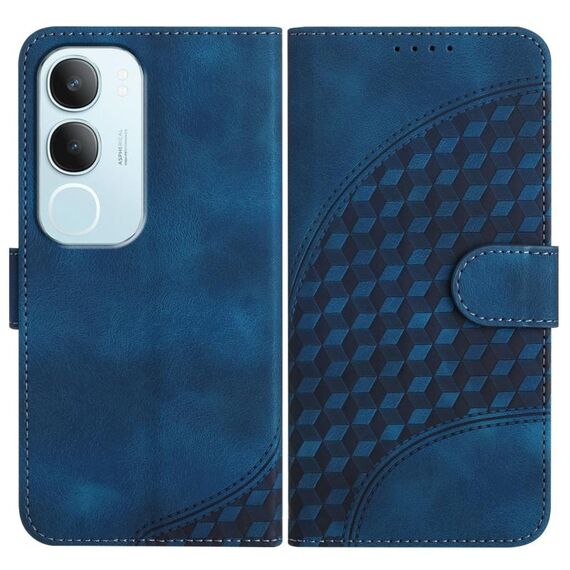 Per vivo Y19s Custodia in pelle con stampa testa di elefante globale con cordino (blu reale)