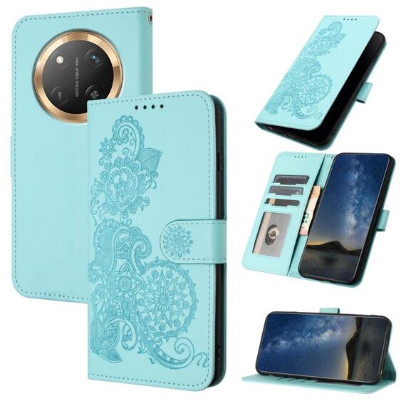 Custodia per telefono in pelle con stampa a fiore di Datura per Honor X9c Global (azzurro chiaro)
