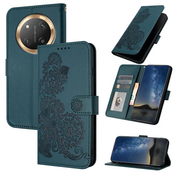 Custodia per telefono in pelle con stampa a fiore di Datura per Honor X9c Global (verde scuro)