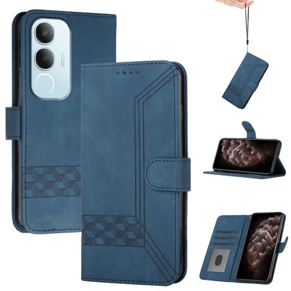 Per vivo Y19s Custodia per telefono in pelle con chiusura a scatto Global Cubic Skin Feel (blu)