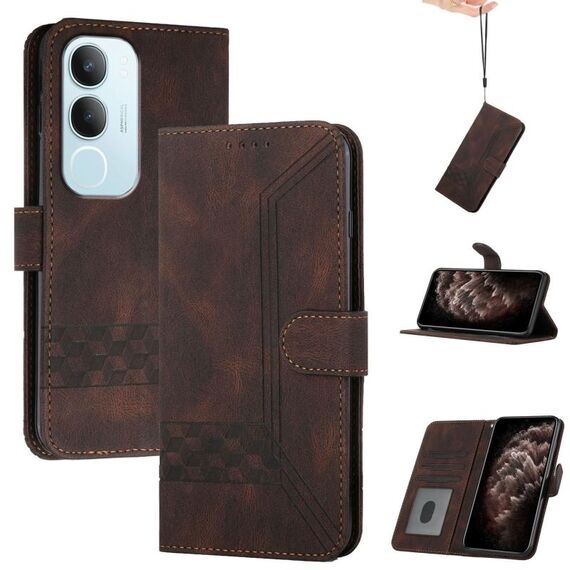 Per vivo Y19s Global Cubic Skin Feel Custodia in pelle Flip per telefono (marrone)