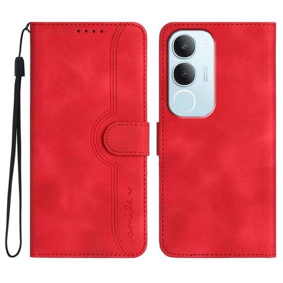 Per vivo Y19s Custodia per telefono in pelle con motivo a cuore globale (rosso)