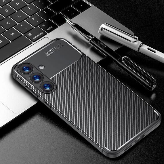 Per Samsung Galaxy S25+ 5G Custodia per telefono in TPU antiurto con trama in fibra di carbonio (nero)